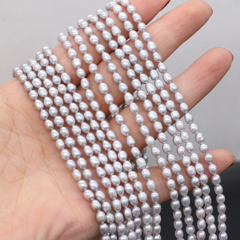High Quality 100% Natural Freshwater Gray Rice Shape Pearl Jewelry DIY Necklace Bracelet Earring Accessories Gift 36cm