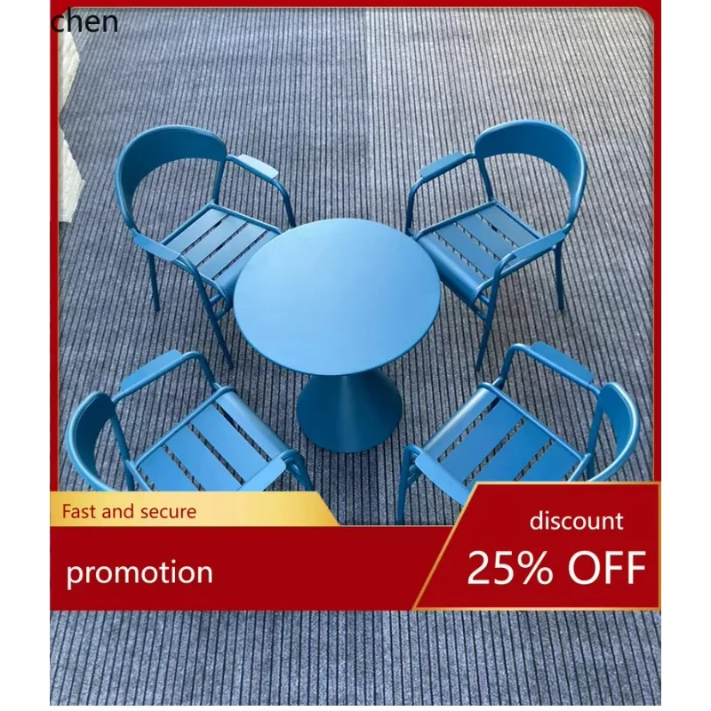 Outdoor Metal Table and Chairs Milk Tea Shop Garden Chair Waterproof Sunproof Outdoor Table and Chair Coffee Table Set