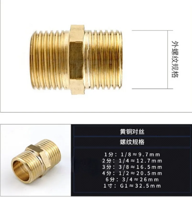 Brass Hex  Pipe FittingWW 1/8 1/4 3/8 1/2 3/4 1 inch Thread Copper Adapter Equal Coupler Connector Water Gas Plumbing Joint