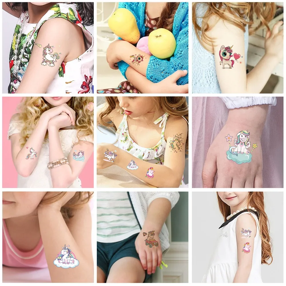 

10Pcs/Set Child Tattoo Sticker Unicorn Princess Temporary Fake Kids Tatoo Girl Arm Hands Body Waterdichte Tatouages Pour Enfants