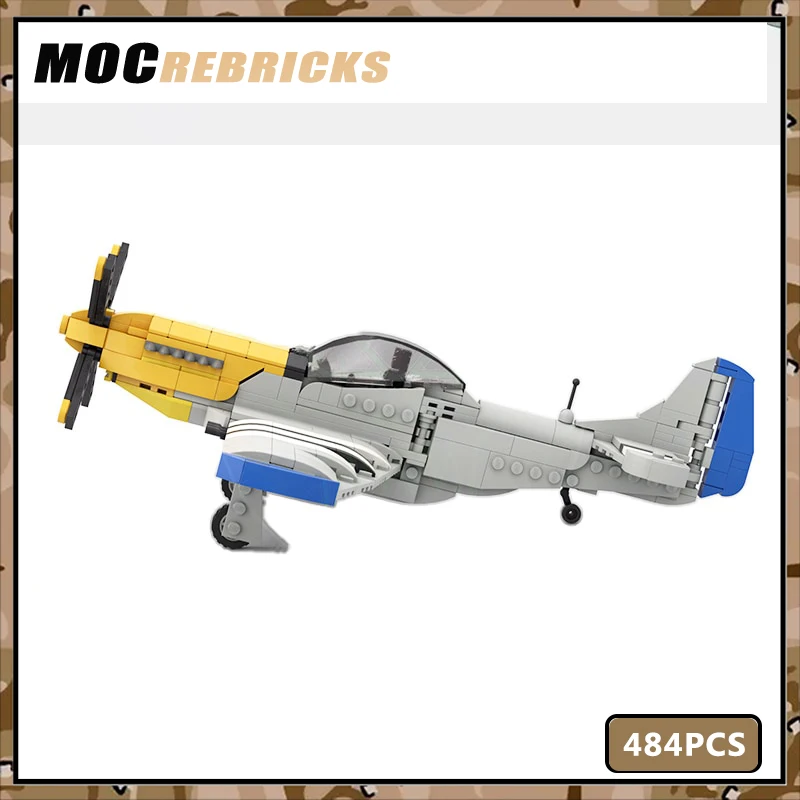 MOC Military Series P-51 Mustang WW2 Aircraft Assembling Building Block Model Suit Children's Toys Education Puzzle Xmas Bricks