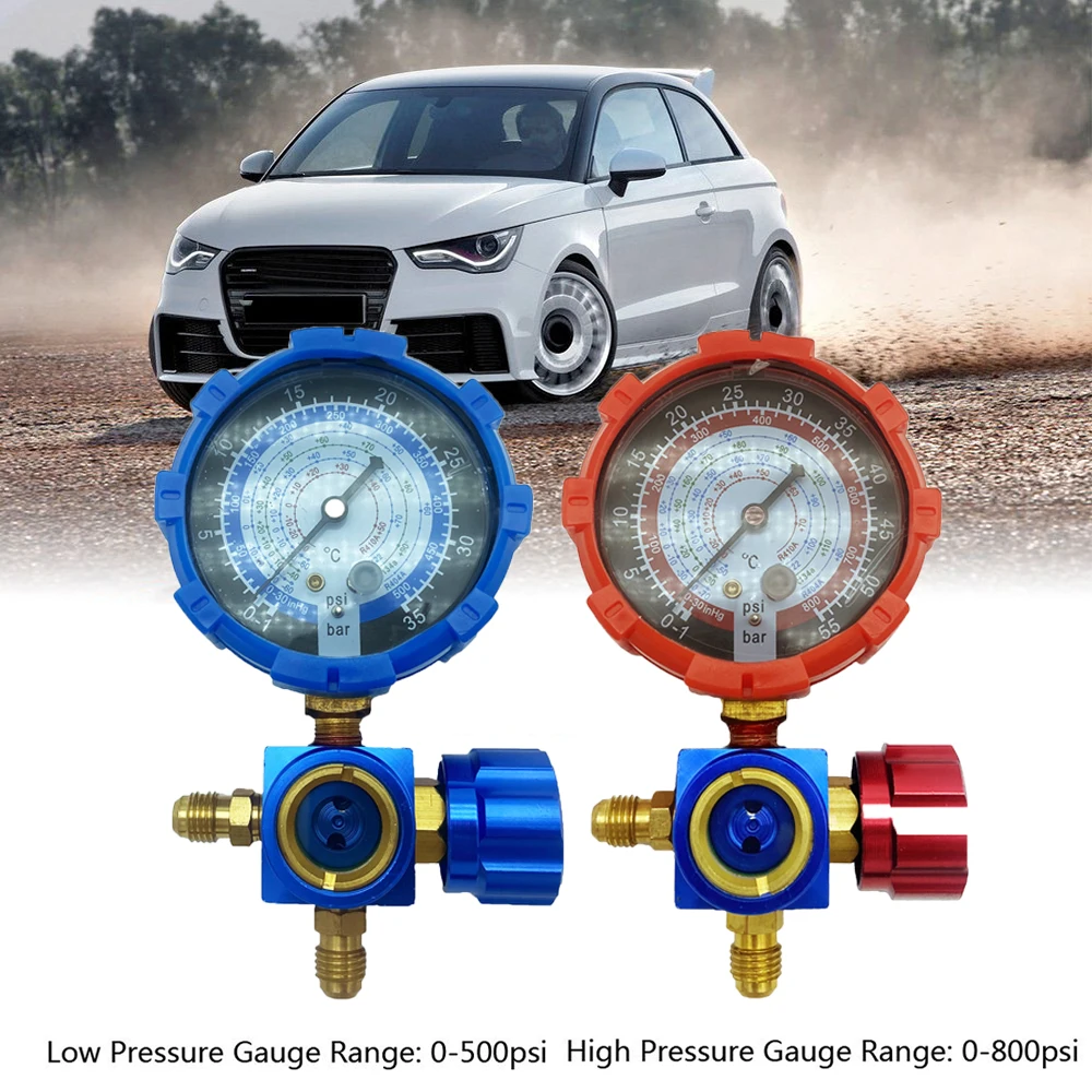 Air Condition Gauge For R410A R22 R134a R404A Refrigerants Manifold Gauge Manometer Valve 500psi/800psi with Visual Mirror