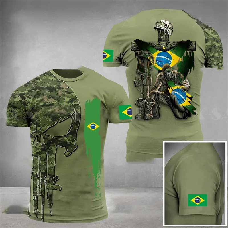 Brazil Flag Men\'s T-Shirt 3D Print Brazilian T Shirt Summer Oversized Jersey Camo Veterans Short Sleeve Sports Tactical Tee Tops