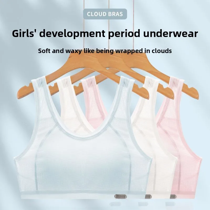 Girls Soft Training Bras 7-12 Seamless First Bra Girls Sports Bras Longline Pads Chest Double Lined Underwear Vest for Kids