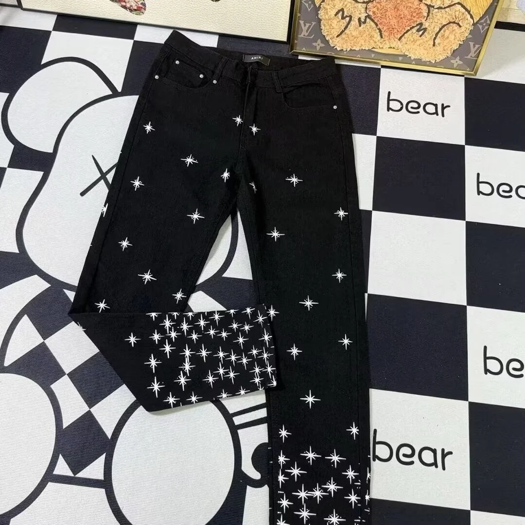 

Мужские джинсы Bla Slim Fit с эластичной талией, молодежные, осенние, модные, в стиле High Street, с принтом звезд, повседневные, удобные брюки