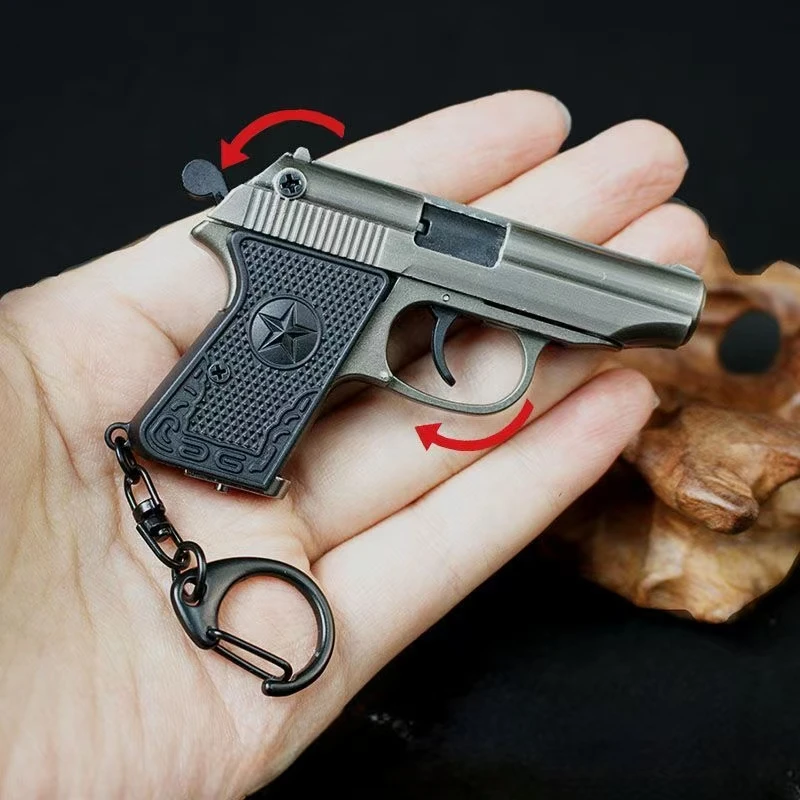 Type 64 Pistol Shaped Keychain Realistic Model Removable Magazine Mini Tactical Toy Gun Model Gift for Collection keyrings