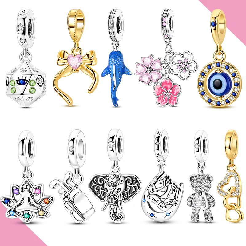 925 Sterling Silver Charms Beads Fit Original Bracelet Making Mushroom Whale Shark Dice Pendnat For Woman Fine Jewelry