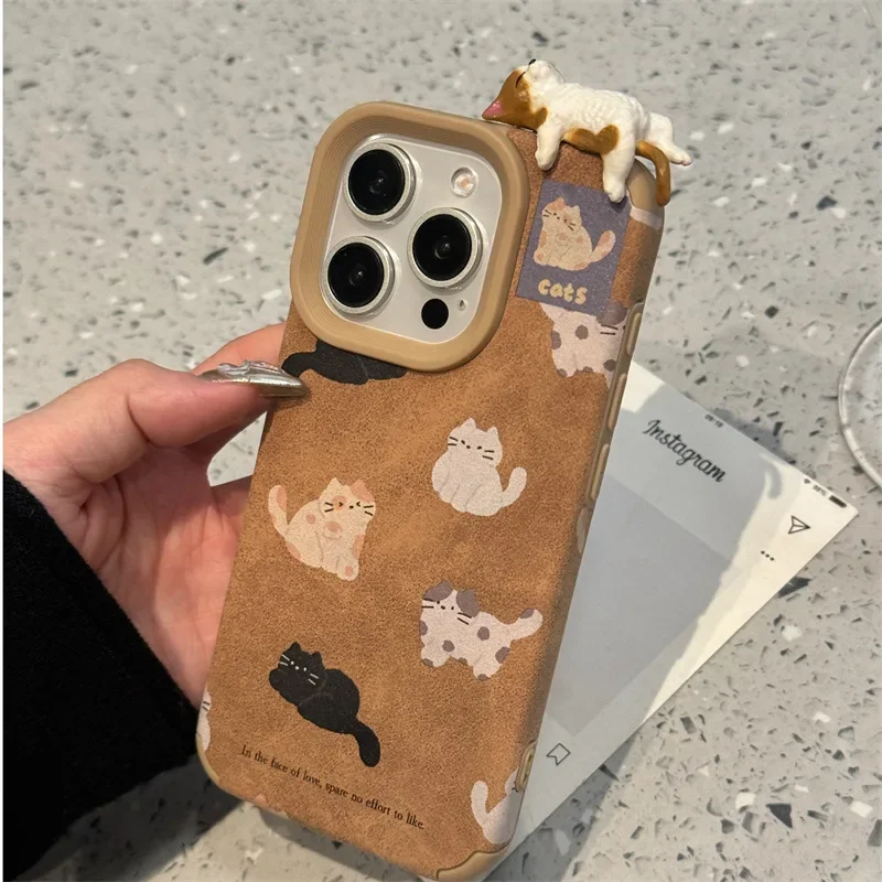 

For IPhone 17 Pro Max 17 Air Cute 3D Cat Phone Case for IPhone 17 16 Pro 15 Plue Shockproof Case Apple 14 13 12 Leather Case