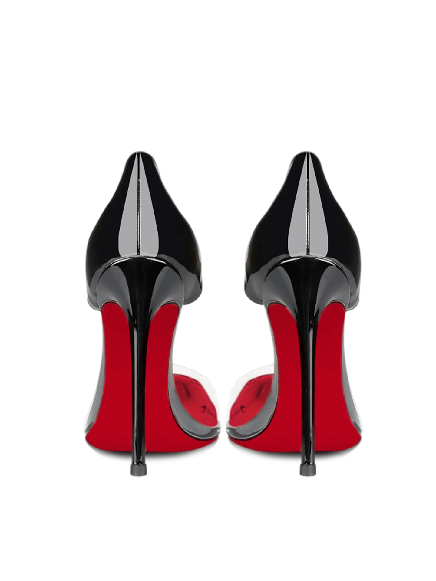 New pointed 12cm stiletto heels, red sole high heels with PVC stitching, 13cm large-size party sexy transparent single shoes