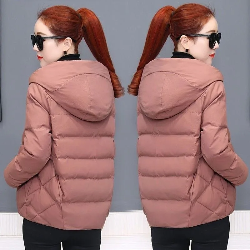 New Women's Clothing Winter Warm Windproof Hooded Down Cotton Jacket Parkas Casual Loose Zippers Slant Pocket Design Women Coat