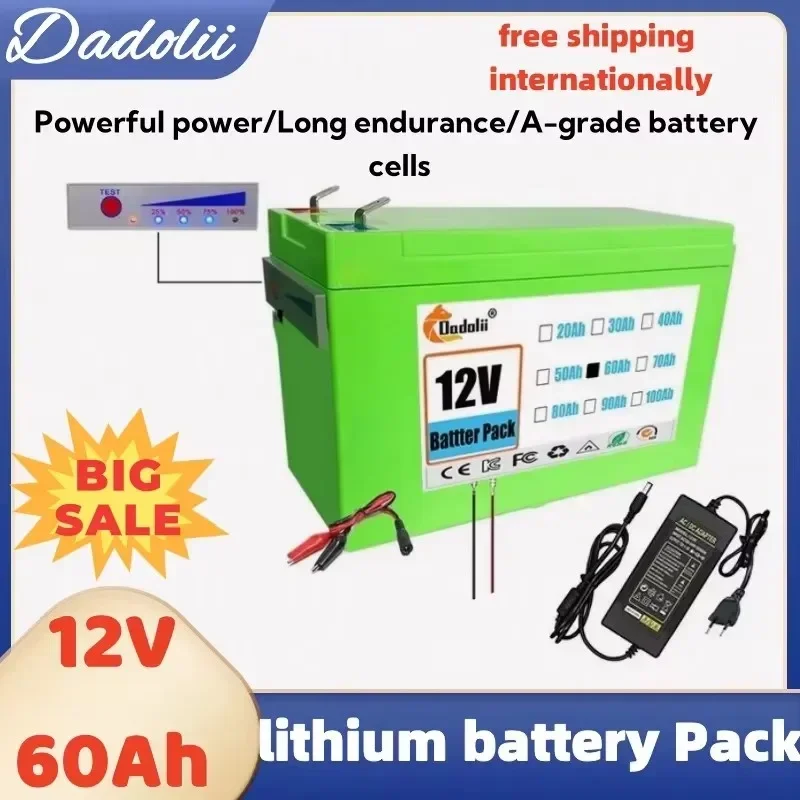 

NEW Sprayers 12V 60Ah Built-In High Current 30A BMS 18650 Lithium Battery Pack For Electric Vehicle Batterie 12.6V Charger