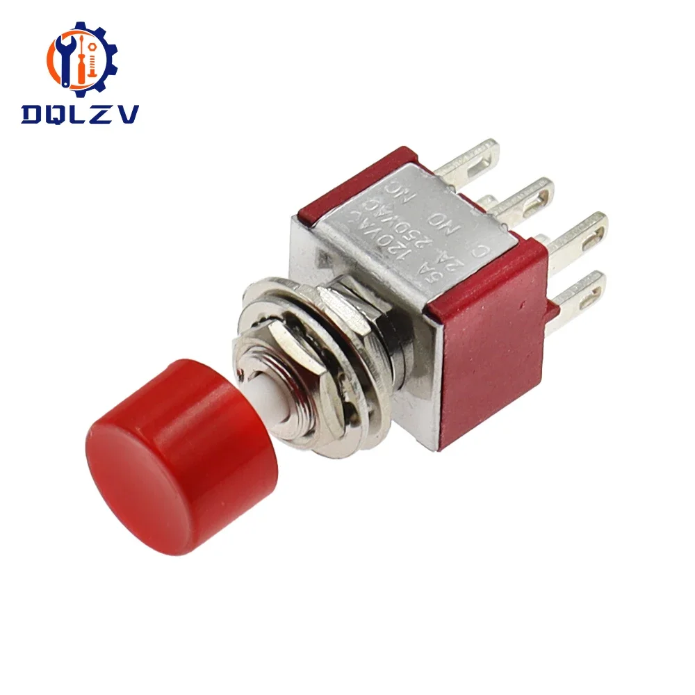 5PCS 10PCS PS-202 Mini 6mm 6Pin SPDT DPDT Momentary Push Button Switch 2A 250VAC 5A 120VAC Toggle Switch With Red Cap