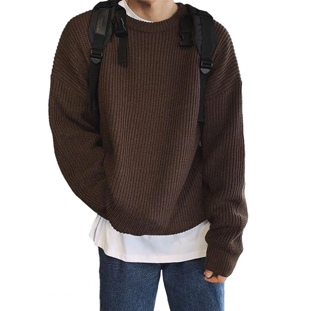 Suéter de rayas sólidas para hombre, jerseys casuales de manga larga con cuello redondo, jerséis de punto Vintage que combinan con todo, Tops Chic, Otoño e Invierno