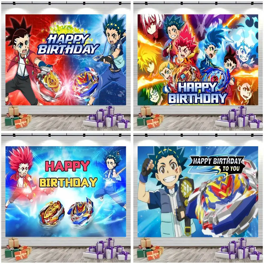 Bannière Personnalisée Beyblade Burst Pour Anniversaire - Fond Décoration Fête, Vinyle, Multicolore, Personnalisable