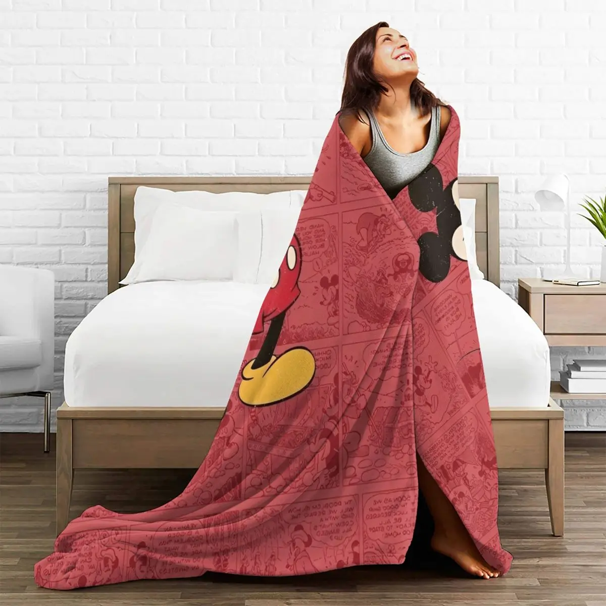 Manta roja de Mickey Mouse, manta cálida y suave de calidad con animales de dibujos animados, colcha cómoda para sofá cama para niños de primavera