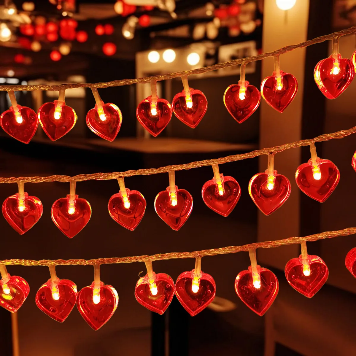 Romantic Red Heart LED String Lights Valentine's Day Indoor 