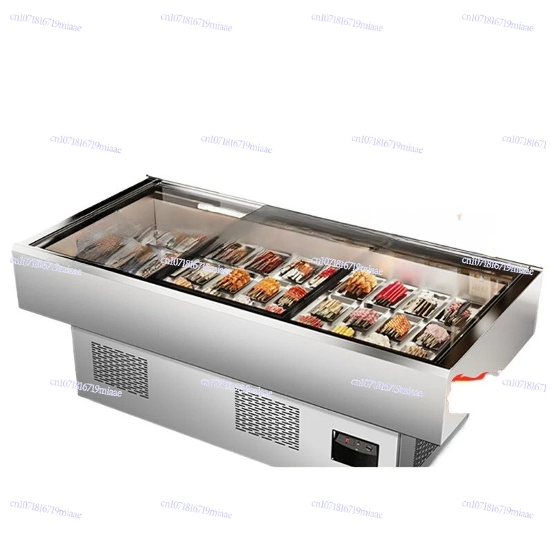 

Stainless steel flat seafood cabinet, commercial barbecue string fresh-keeping display cabinet