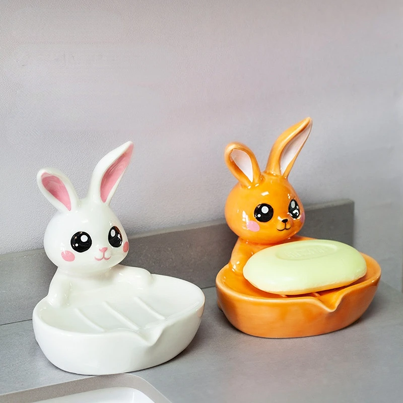 Leaching Ceramic Soap Box Household Light Luxury Cute Rabbit Soap Shelf The Toilet Water Free Storage Box Bathroom Accessories