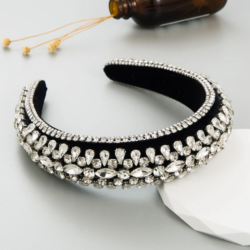European And American Heavy Craft Rhinestone Hair Hoop Sponge Wide Edge Baroque Headband
