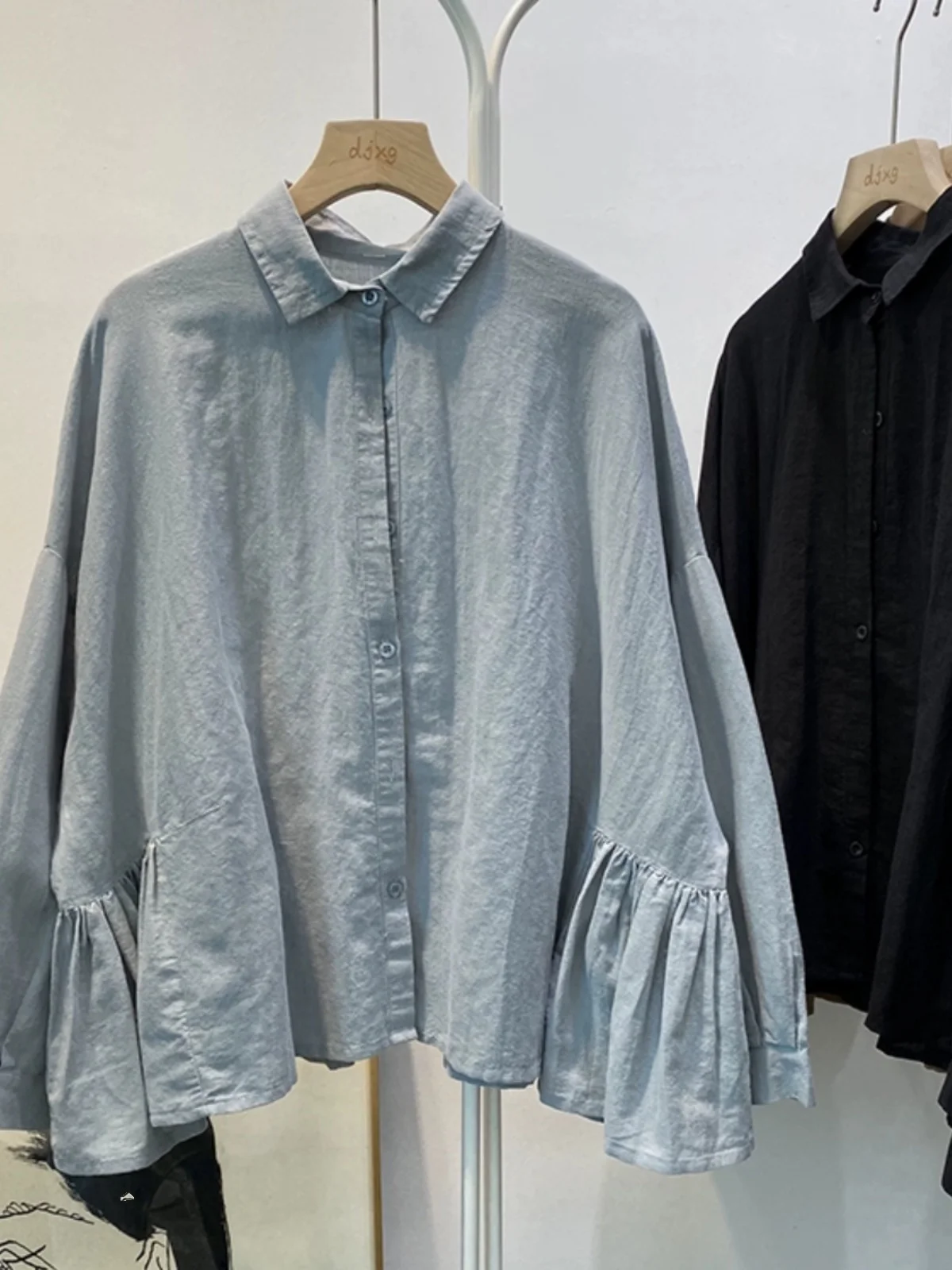 

Linen Long Sve irt Women's Spring Faion Korean Design Casual Cotton Linen Collar Button up Top Loose Fit irt