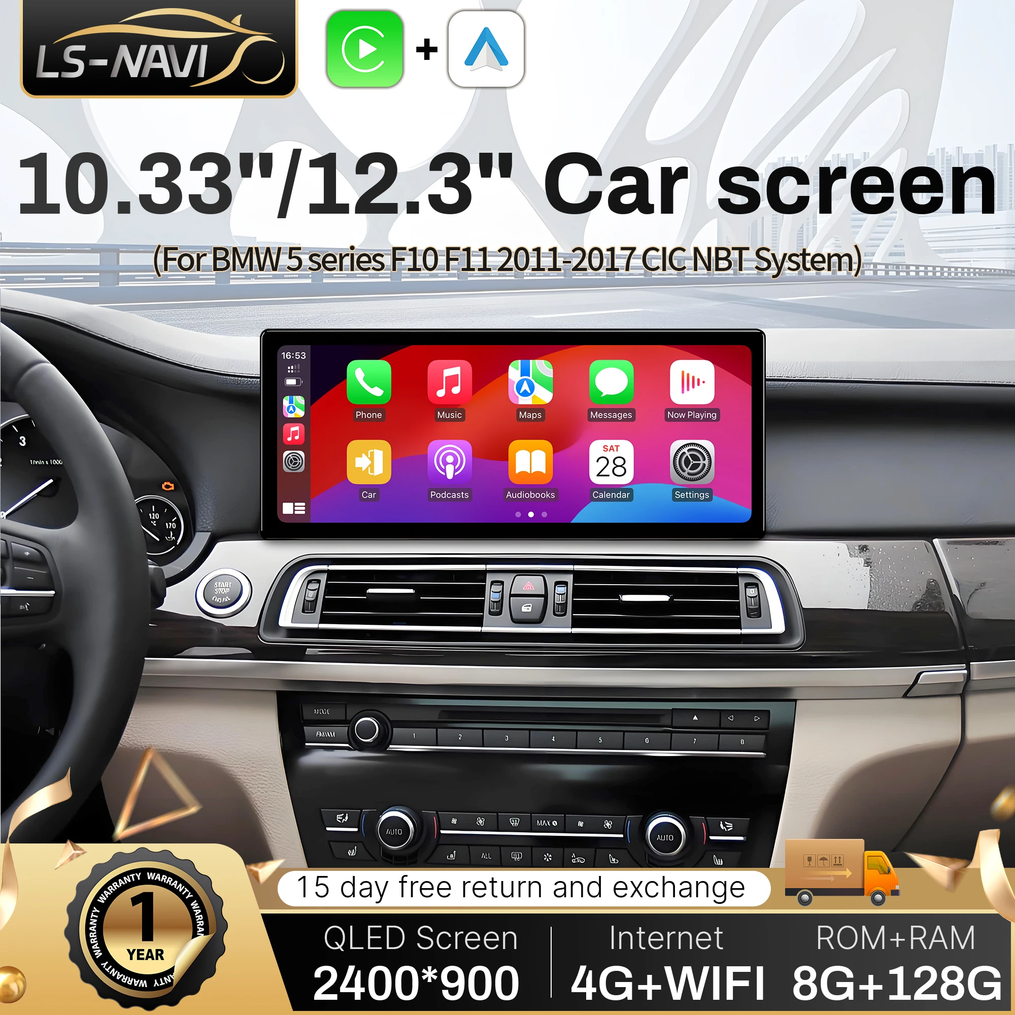 

10.33"/12.3" Android 14 Multimedia For BMW 5 series F10 F11 2011-2017 Car Radio Wireless BT Carplay Navigation Touch Screen