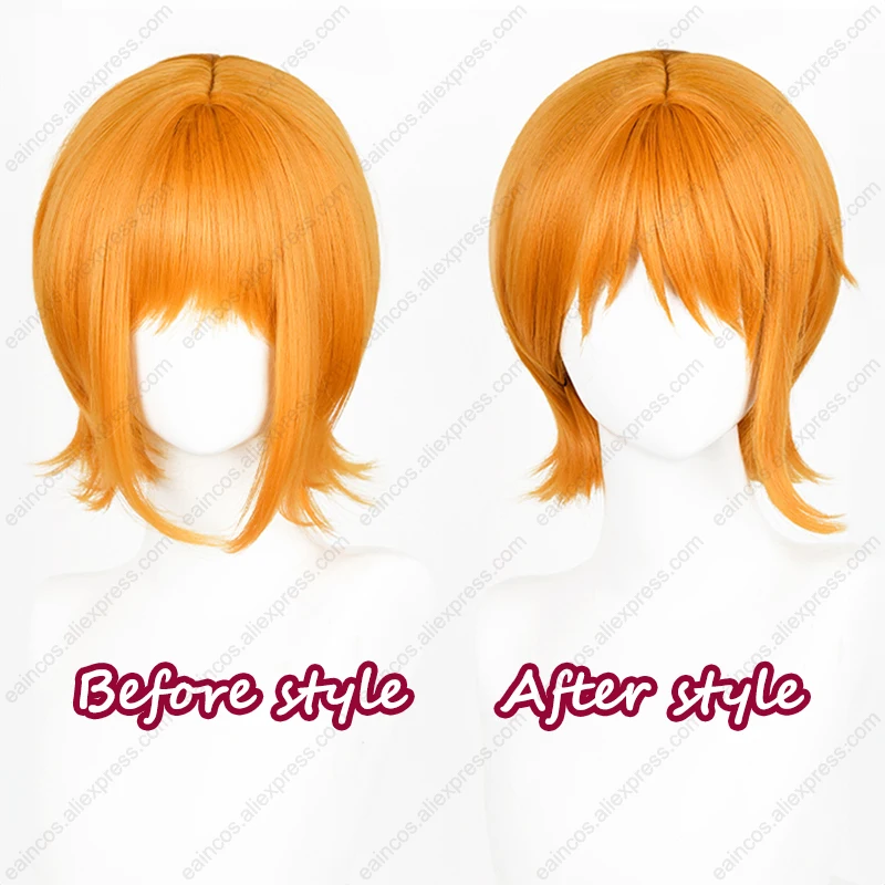 Nami Cosplay Wig 30cm Short Hair Orange Yellow Mixed Color Heat Resistant Synthetic Wig Halloween Party