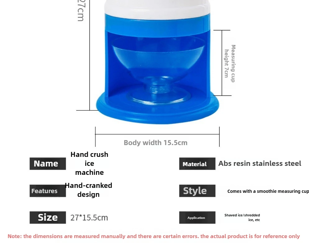 ポータブルハンドクランクスノーコーンマシン手動かき氷メーカー夏のパーティーやスラッシー作りに最適キッチンツール