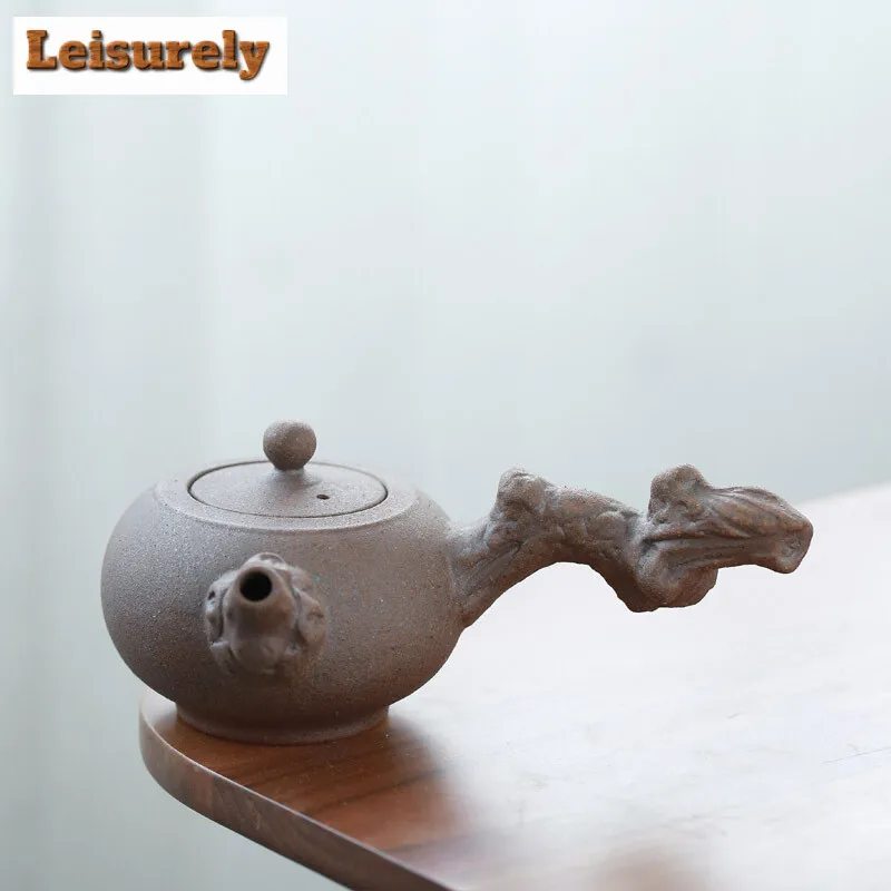 

210ml Handmade Dead Branches Side Handle Pot Retro Raw Ore Coarse Pottery Teapot Tea Maker Kettle Personalized Kung Fu Tea Set