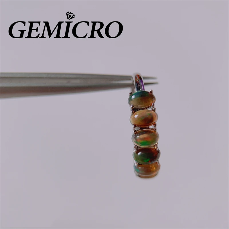 Gemicro Spot Spike Resizable Natural Opal Ring with Stone Size of 6PCS of 3X5mm and S925 Sterling Silver for Women Wear Platinum