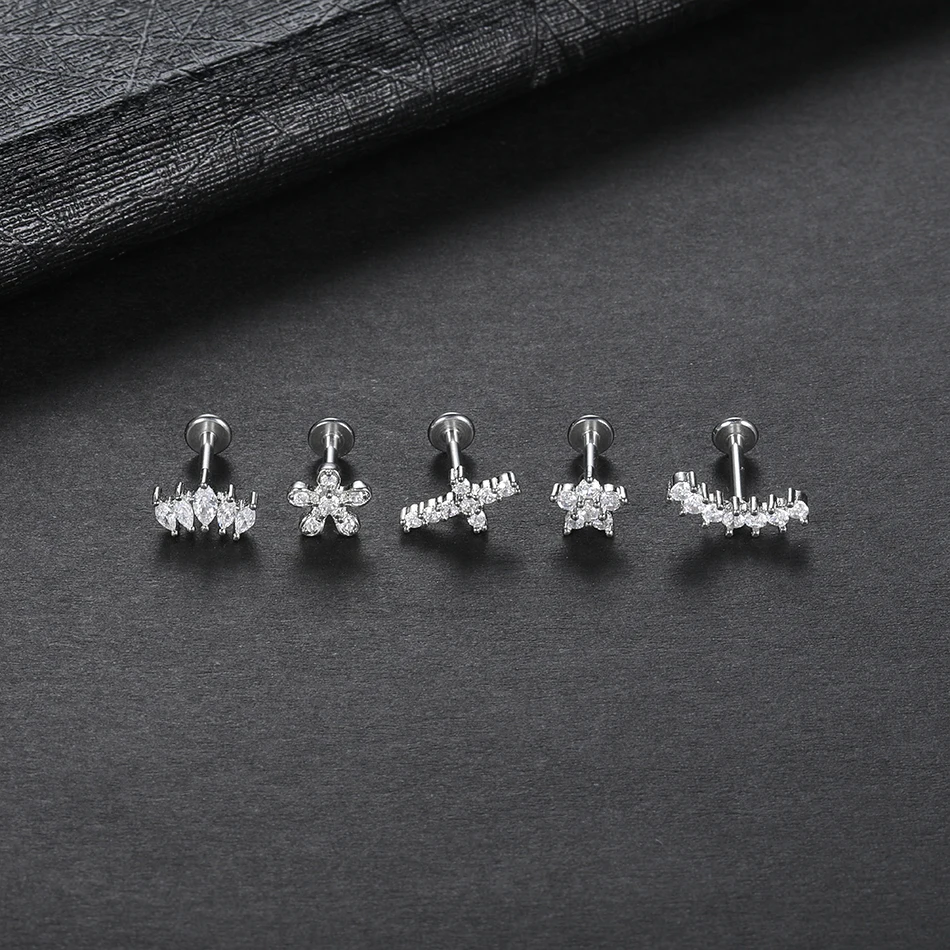 10pcs Stainless Steel Cross Flower Petal Zirconia Stud Earring for Women  Tragus Helix Piercings Labret Lip Stud Brincos 