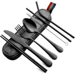 8PCS Portable Tableware Reusable Travel Cutlery Set Camp Utensils Set Chopsticks Fork Spoon Knife for Outdoor Picnic Kitchen