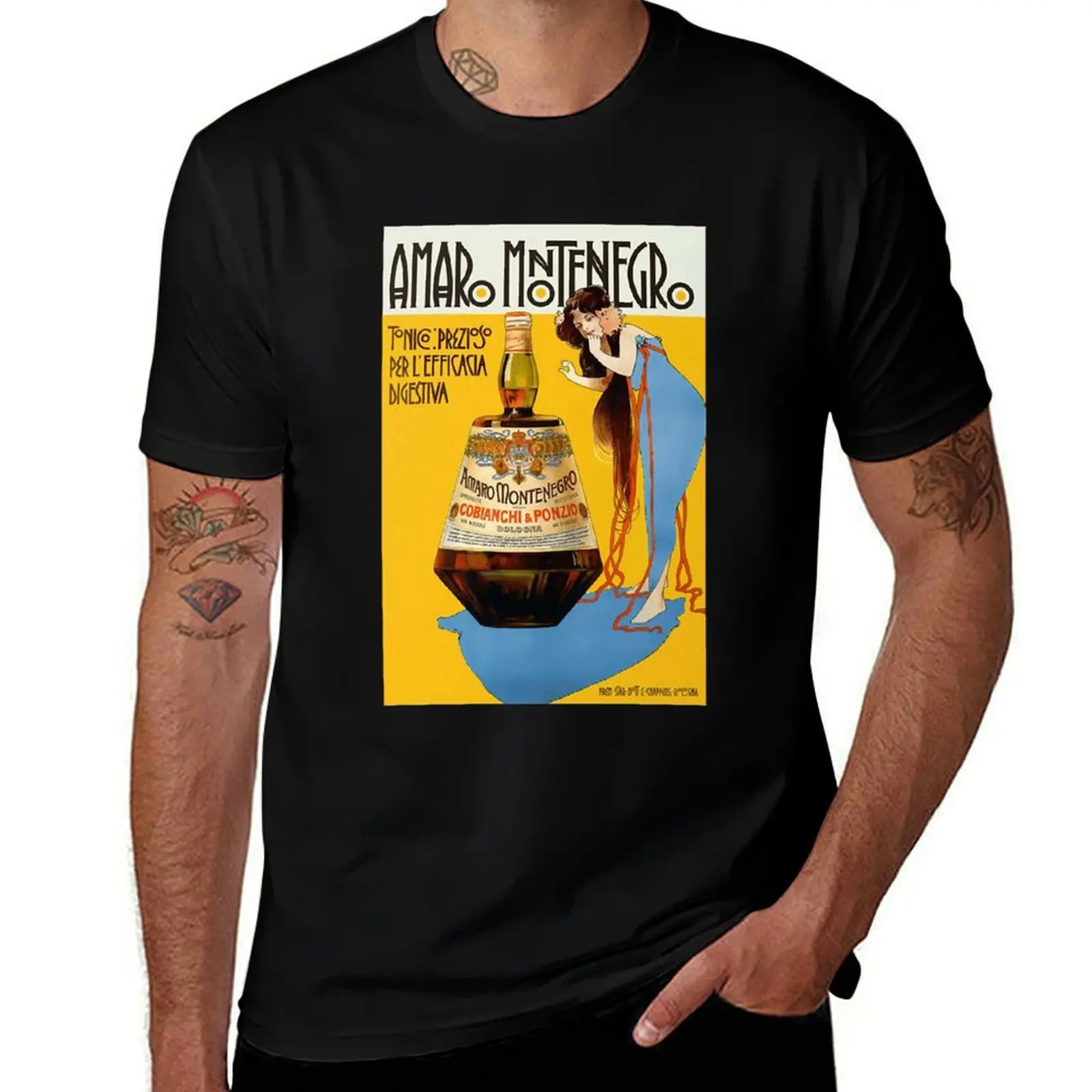 Camiseta Amaro Montenegro Vintage Food&Drink, talla grande, top de manga corta para entrenamiento