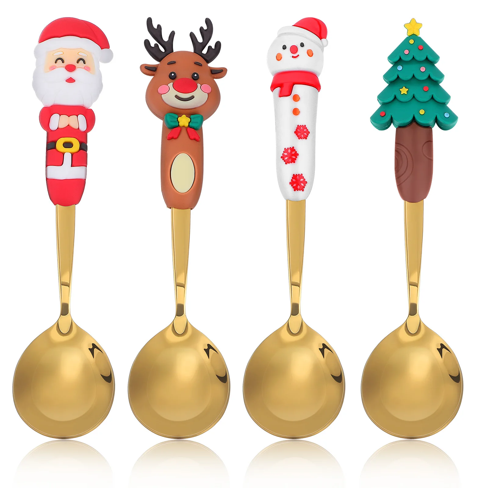 

4pcs Cartoon Dessert Spoons Stainless Steel Long Handle Coffee Stirrers Set For Tea Hot Chocolate Cappuccino Ice Cream Mini