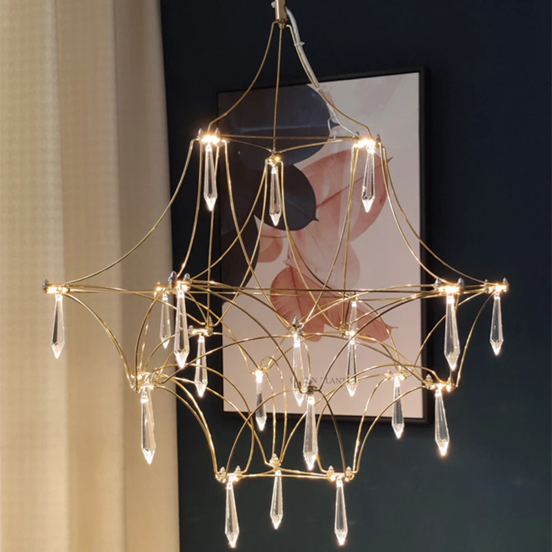 Starry Rain Cube Crystal Chandelier, Starlight Filled Sky, Luxury Attic High Floors, Duplex LED Lighting Decor, Itália Designer