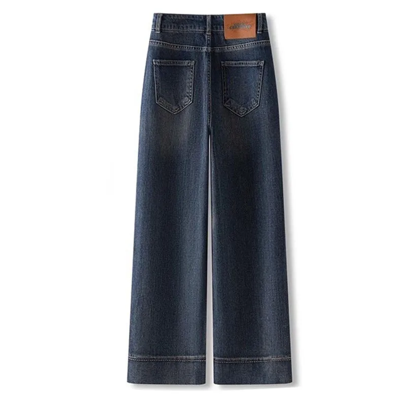 

New Spring Autumn High End Retro Jeans For Women Casual Large Size 4XL Denim Pants Female Straight Cowboy Blue Wide Leg Trousers
