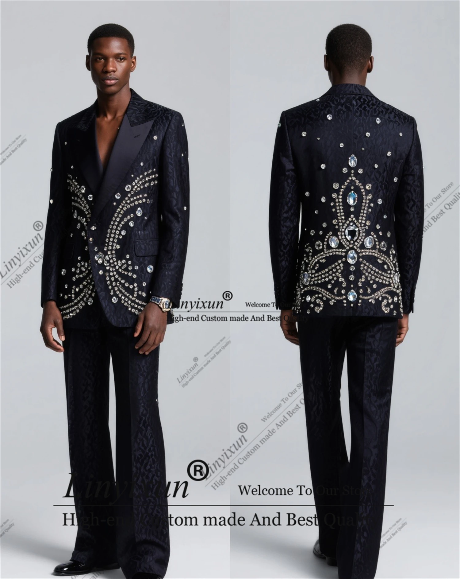 

Unique Luxurious Design Diamond Wedding Suit For Men 2 Pieces Sets Ropa Hombre Customized Costumed Groom Party Male Party Blazer