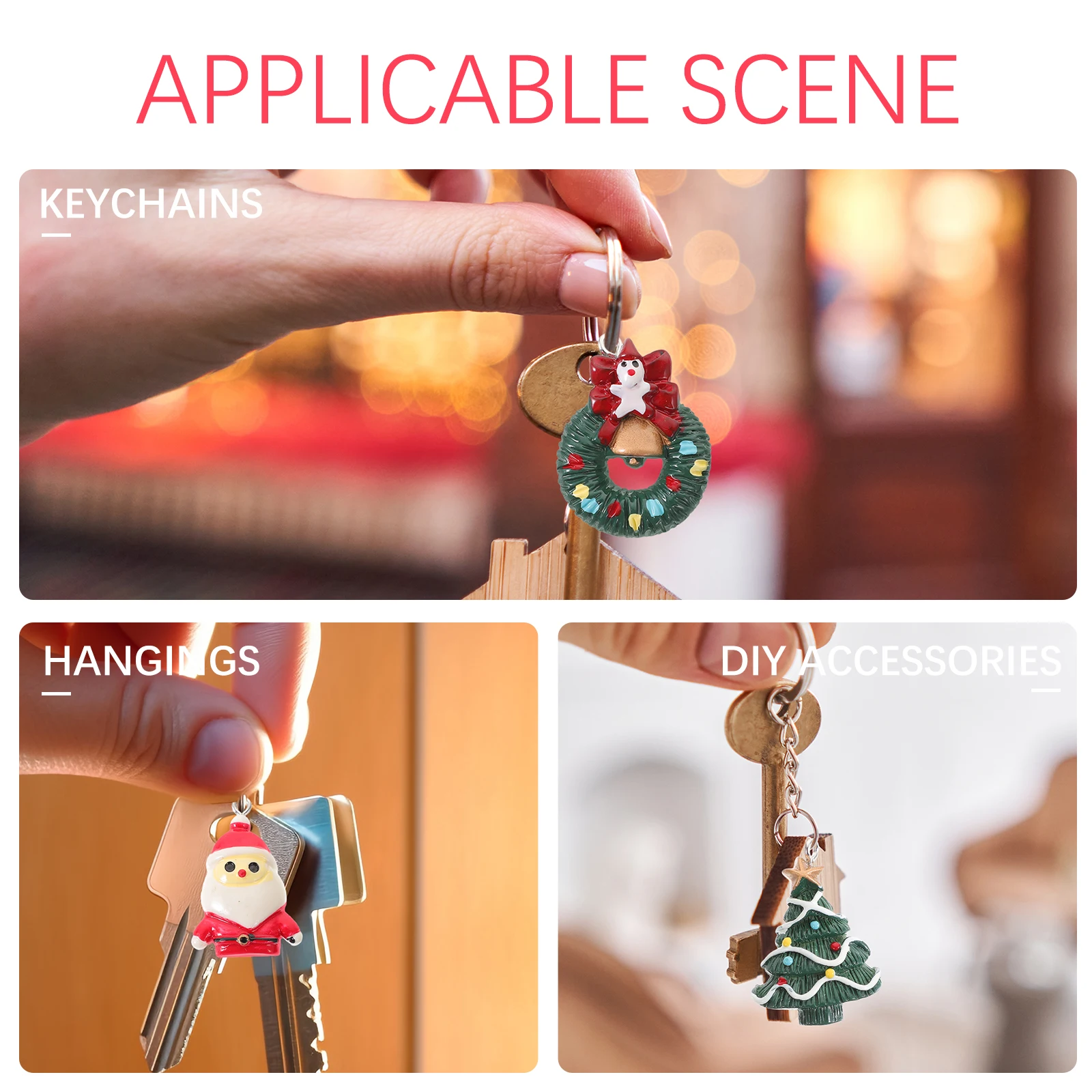 

20pcs Christmas Tree Elder Resin Pendants Snowman Santa Claus Keychains Bags Decorations Hanging naments Xmas Party DIY Crafts