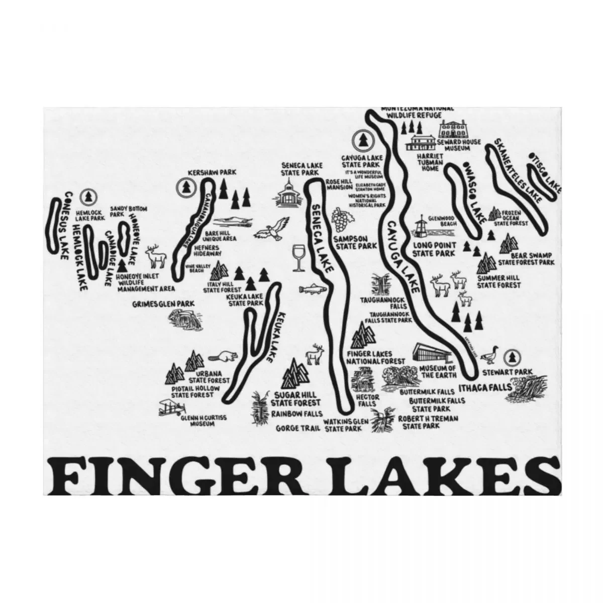 

Finger Lakes Map Throw Blanket Baby Bed linens Sofa Quilt Luxury Designer Blankets