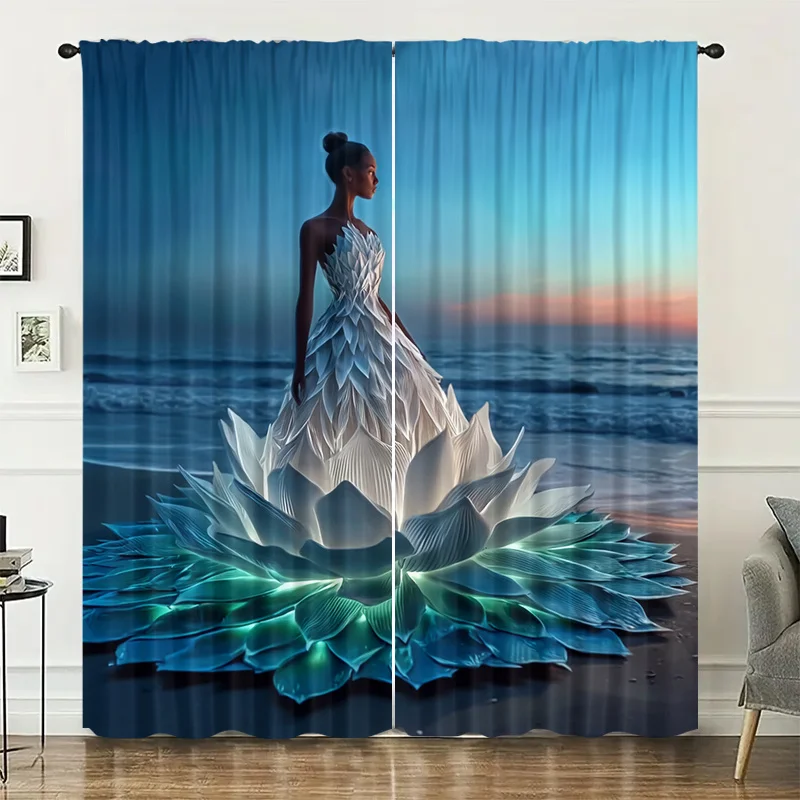 Lavender pattern printed curtains, installed with pocket rods, suitable for bedrooms, living rooms, balconies, for decoration