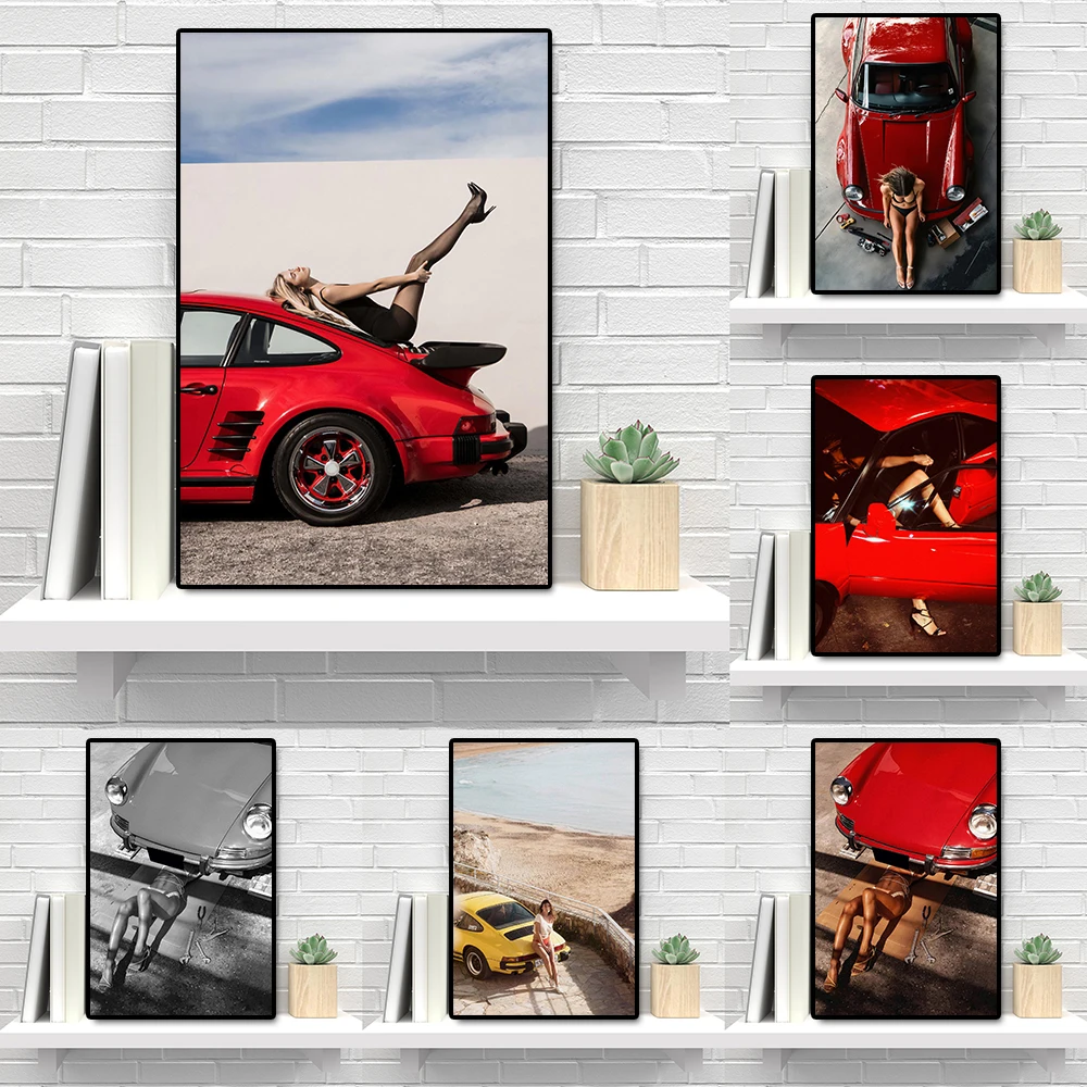 

Fashion Supercar 911 Poster Car Show Girl Canvas Painting Sexy Women Body Wall Art Luxury Racing Mural Living Room Home Decor