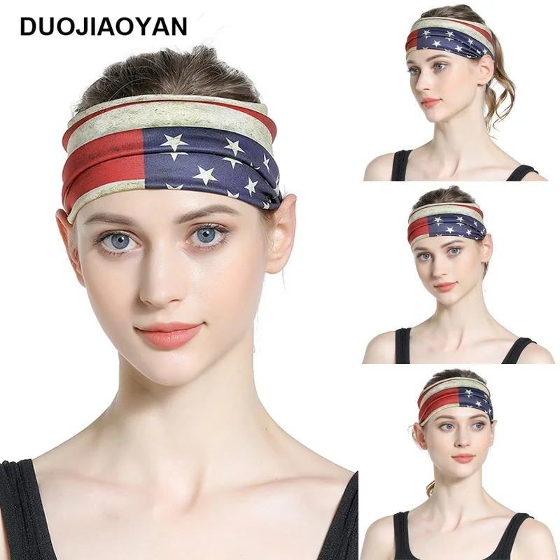 Europe America Cross Border New Elastic Milk Silk Wide Brim Hair Band US Independence Day Blue, White And Red Printing Headb