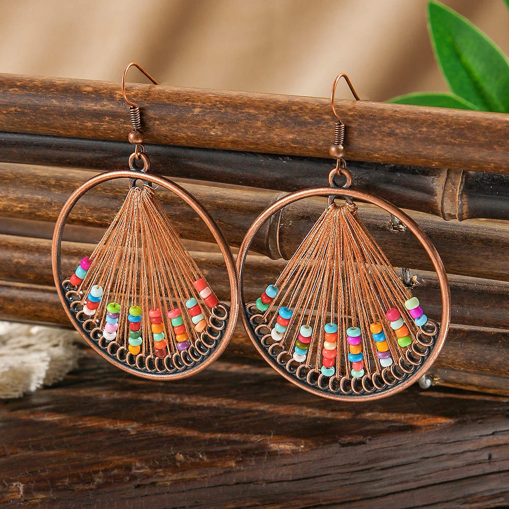 أقراط بوهو المتدلية بتصميم حريري ملون مطرز بإطار معدني مصنوع يدويًا، ملابس يومية للتخسيس والعطلات متعددة الاستخدامات