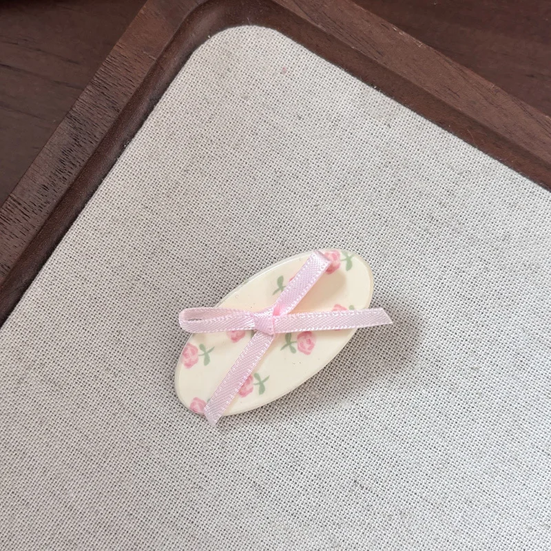 Floral Pink Bowknot Ribbon Barrettes Gentle Clip Duckbilled Hair Accessories Side Clip Hairpin Female