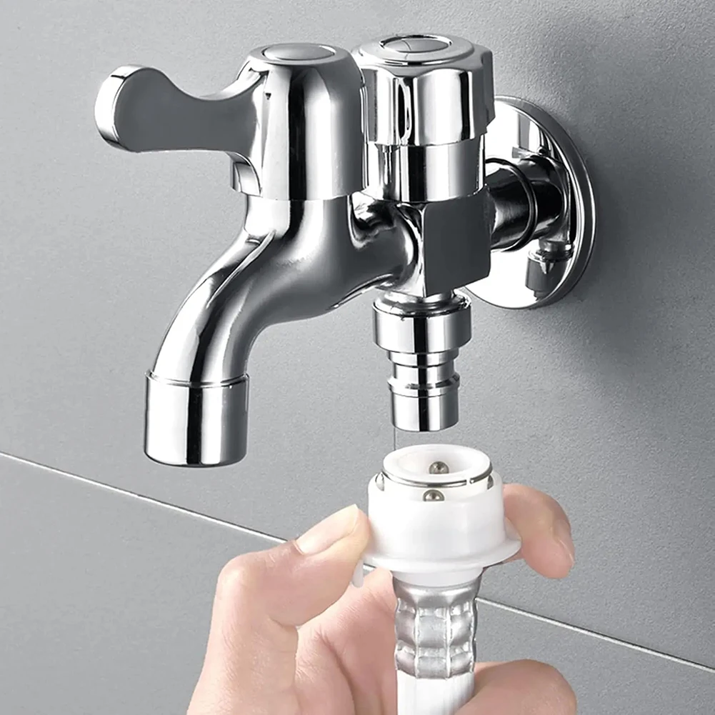 Dual Outlet Washing Machine Faucet 1 In 2 Out Head Two Way Faucet Valves Wall Mount 2 Independent Controls For Laundry