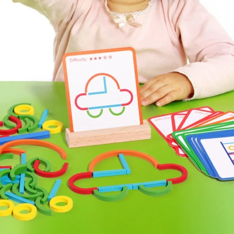 Giocattolo puzzle per bambini Bastoni e anelli creativi in legno Puzzle Gioco di intelligenza Blocchi di costruzione fai-da-te assemblati Giocattolo per l'educazione precoce