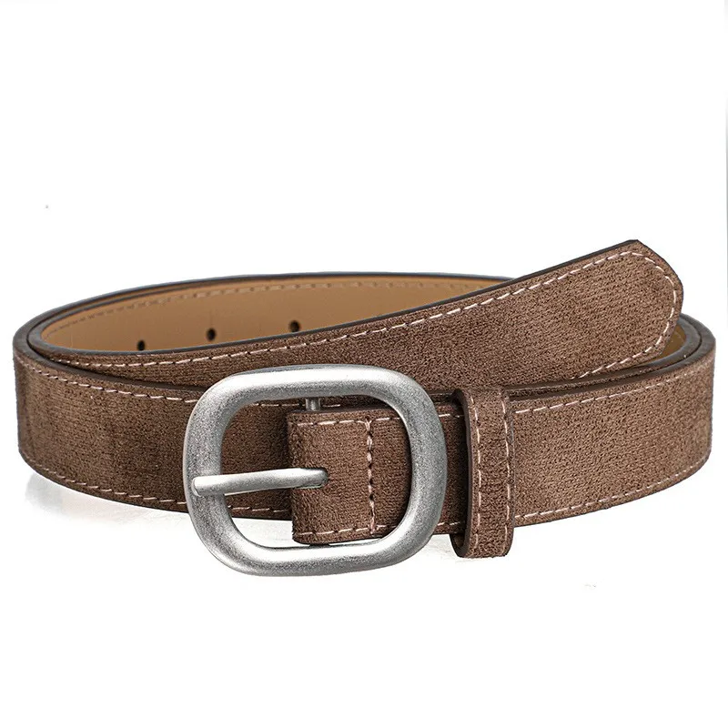 Ladies' belt, imitation suede-like surface, vintage style, aged look, high-end feel, silver alloy buckle, versatile, jeans belt