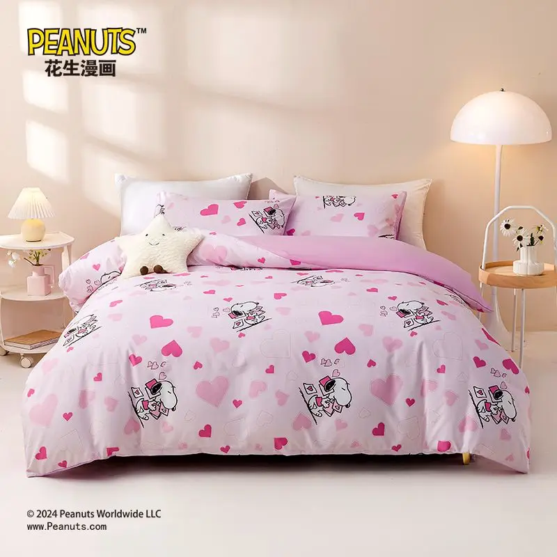 3/4pcs Set Snoopy Cartoon Thickened Brushed Children Room Quilt Cover Cute Student Dormitory Sheet Suit Sheet Pillowcase Bedding