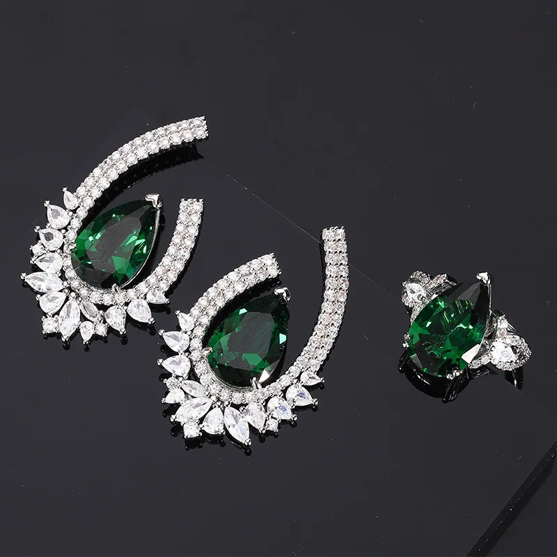 

Exquisite Green Teardrop Gemstone Earring Adjustable Ring Elegant Fashion Women Jewelry Perfect for Special Occasions Ideal Gift