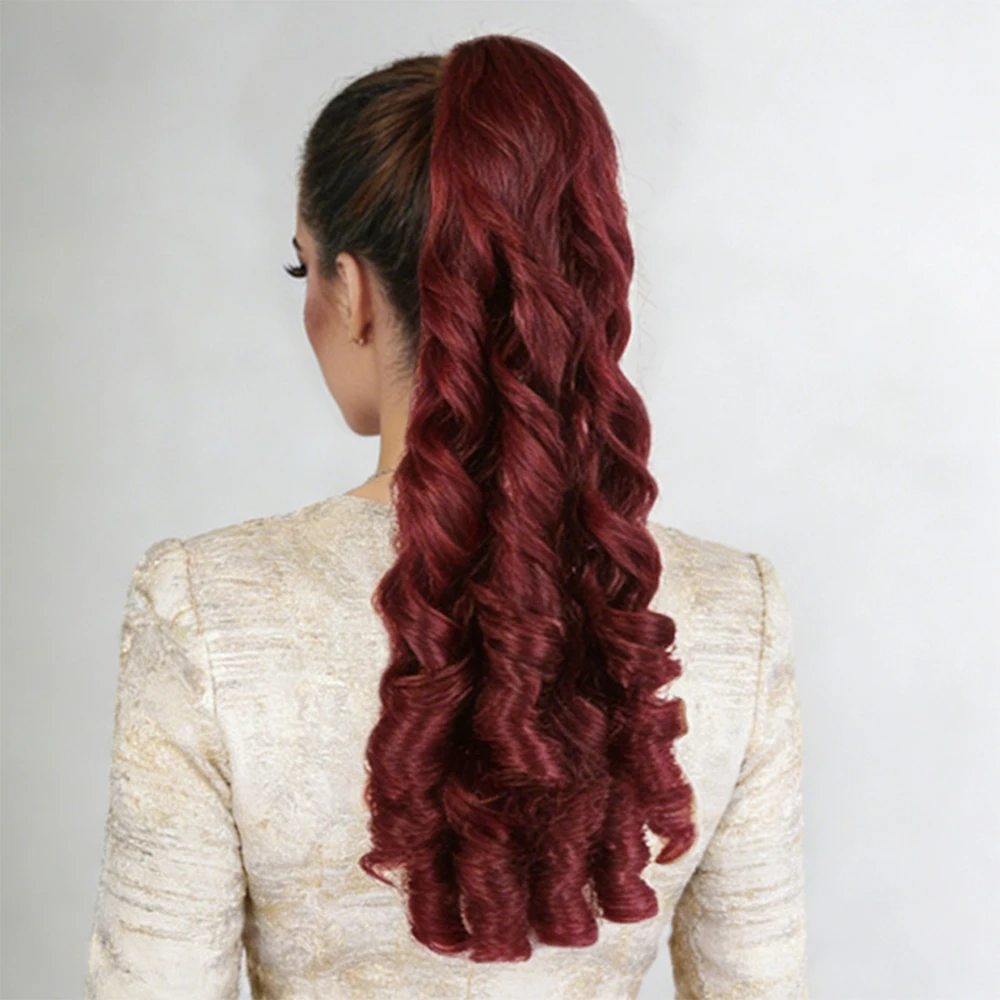Wavy Hair Ponytail Extensions Wig Synthetic Drawstring Roman Curl Ponytail Hairpiece with Combs Ringlet Curl Hair for Women Wear