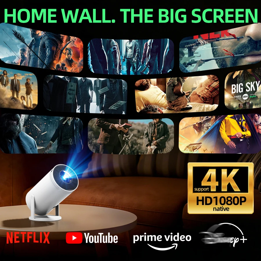 Android Smart HD 1080P WiFi Projector 4K Home Theater Built-in Speakers Support Phone Perfect Gift for Christmas Valentine's Day